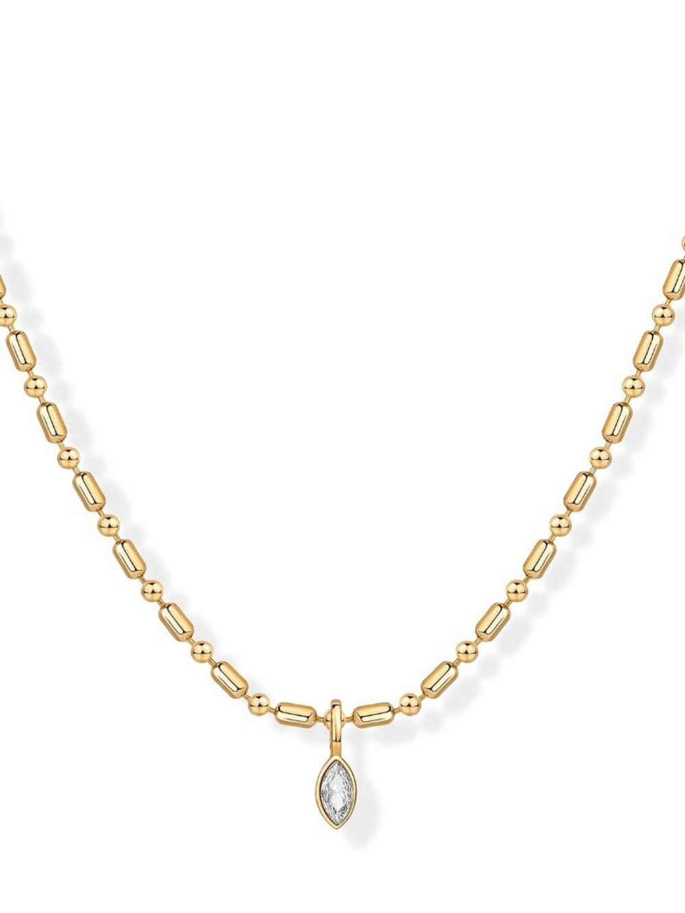 14K Gold Plated Dainty Bezel Set Solitaire Pendant Necklace for Women
